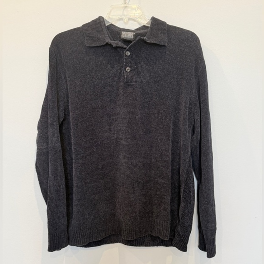 Vintage Knightsbridge Black Sweater Button Up Collar Sz XL. AZ